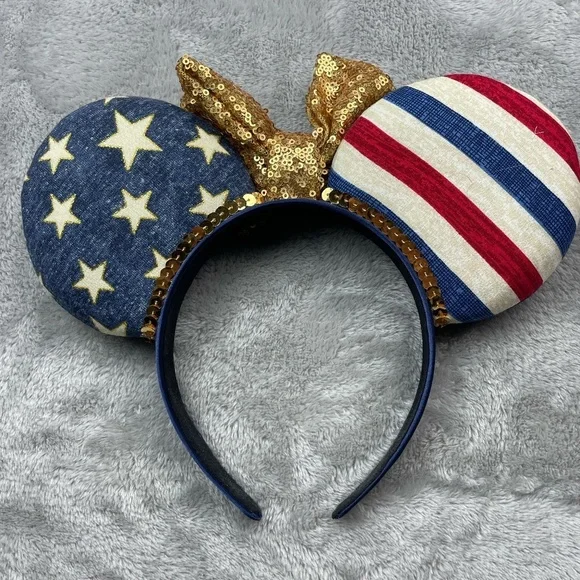Disney American Flag Sequin Custom Made Minnie Ears Headband Adult Size - Picture 4 of 6